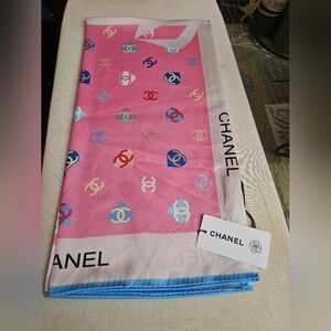 NWT Pink and Blue Scarf with Multicolor Prints